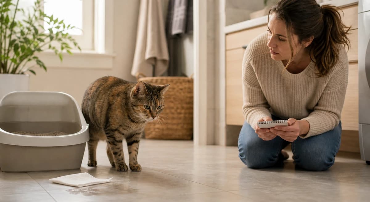 Cat beside a litter box accident - tracking urinary health and house soiling patterns