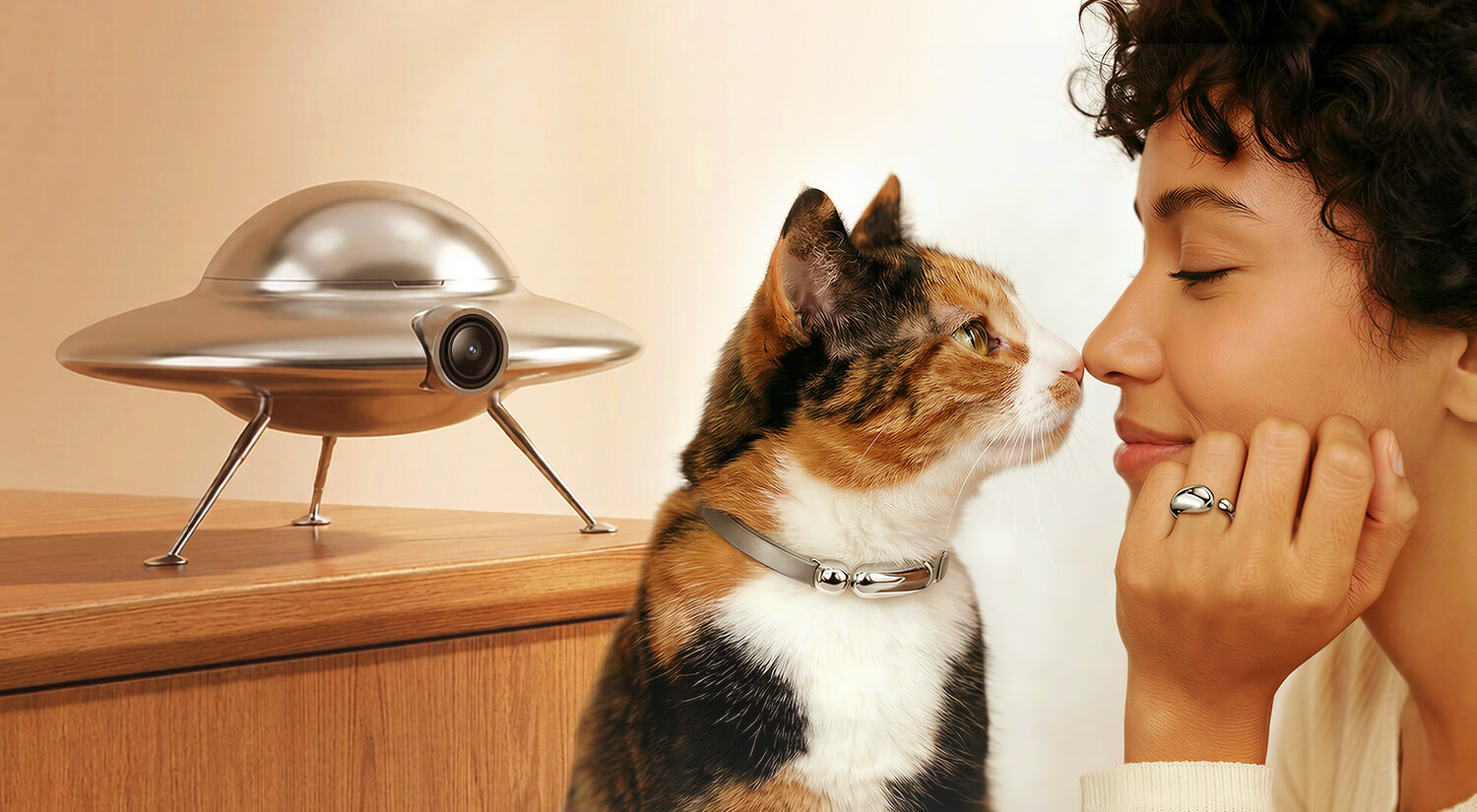 Cat-first Catellect UFO hardware nuzzling its owner